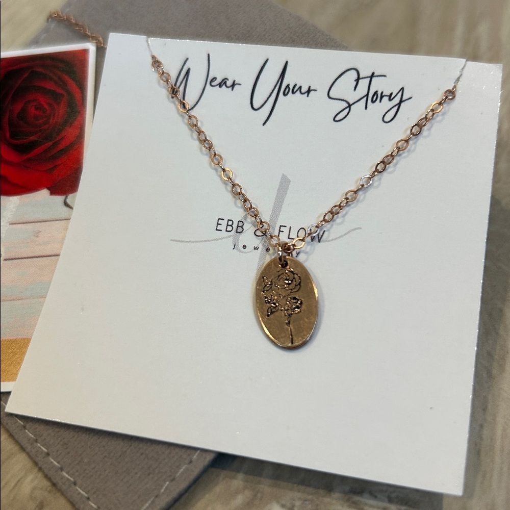 Birth Flower June Necklace 14k Rose Gold Filled Necklace Rose Stamped Pendant